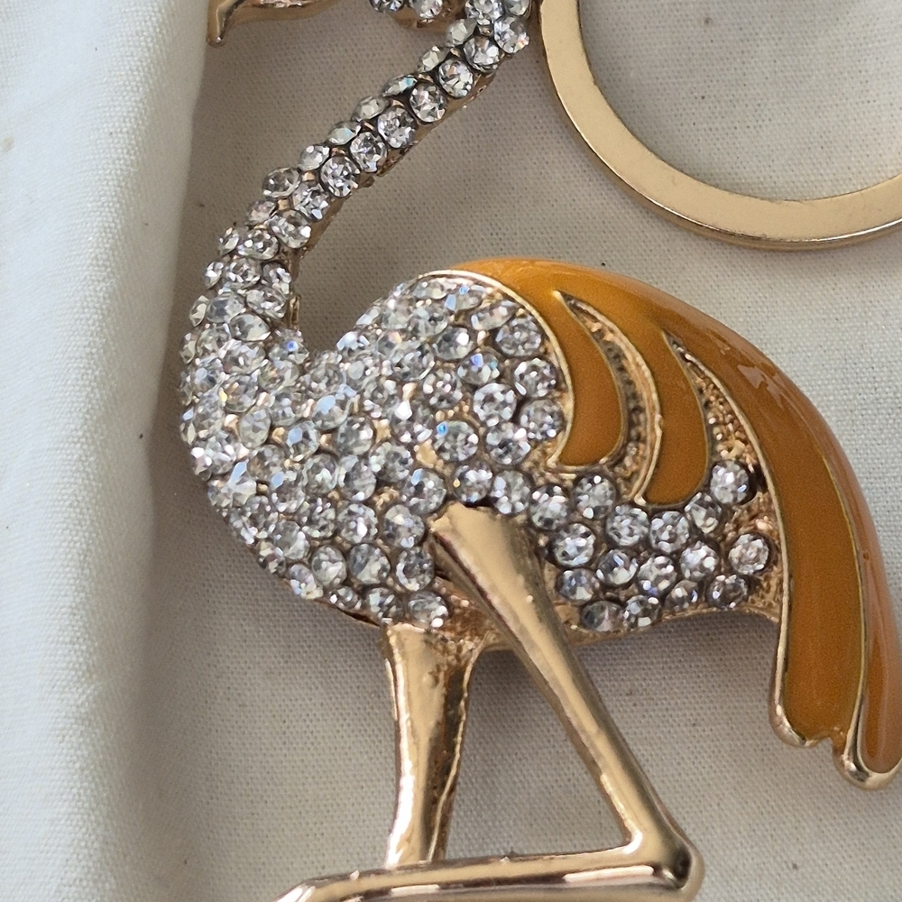 Gold And Caramel .Flamingo Keychain / Purse Charm Encrusted With Rhisnestones - Picture 4 of 7